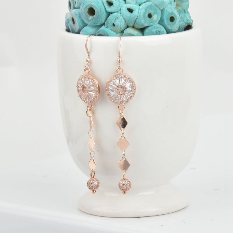 Rose Gold Earrings Rose Gold Filled Crystal CZ Drop Earrings JLR0225