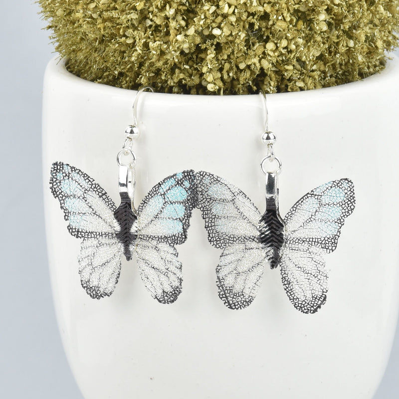 Blue and Silver Butterfly Filigree Earrings .925 Sterling Silver Earrings JLR0236