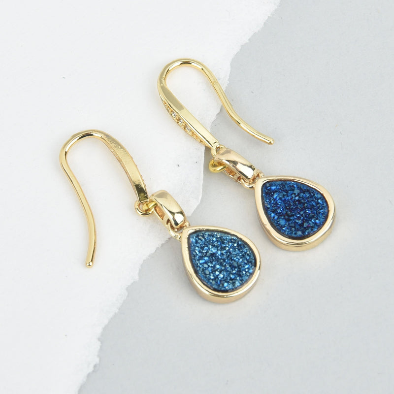 Blue Druzy Teardrop Earrings Gold Filled Earrings JLR0239