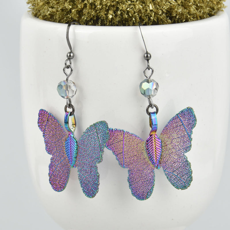 Rainbow Butterfly Filigree Earrings .925 Sterling Silver Earrings JLR0240