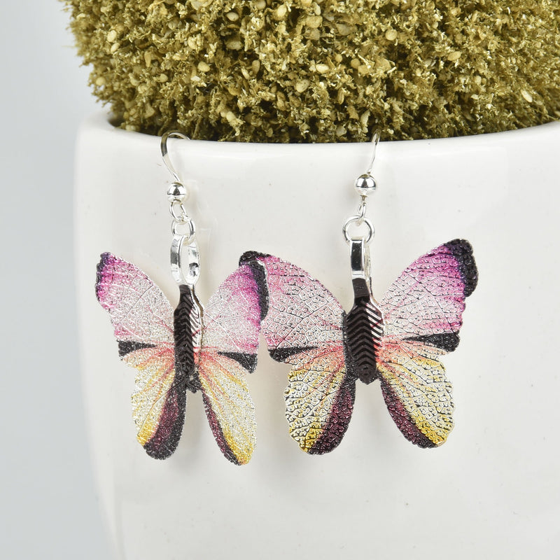 Pink and Silver Butterfly Filigree Earrings .925 Sterling Silver Earrings JLR0244