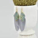 Gray Butterfly Wing and Feather Earrings Gold Filled Earrings Boho Earrings JLR0245