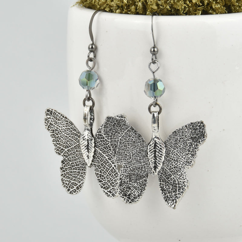 Oxidized Sterling Silver Butterfly Earrings Filigree JLR0246