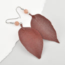Maroon Red Leaf Moonstone Earrings Oxidized Sterling Silver Gunmetal Earwires, Real Leaf Earrings Drop Earrings jlr0248