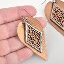 Bronze Faux Leather Leaf Earrings Filigree Teardrop Sterling Silver Vegan Leather jlr0249