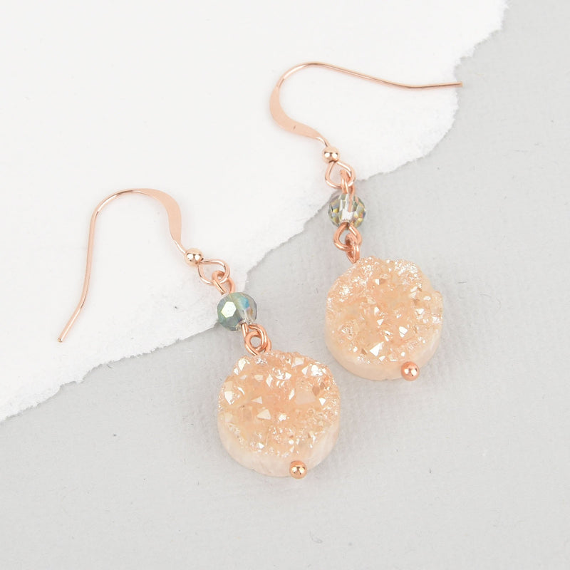 Rose Gold Champagne Druzy Drop Earrings, Rose Gold Filled Earwires jlr0251