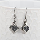 Black Heart Druzy Quartz Earrings, Gunmetal Oxidized Sterling Silver, jlr0252
