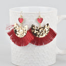 Red Fan Tassel Earrings, Gold Filled Earwires, Hearts Earrings jlr0257