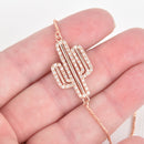Rose Gold Cactus Slider Bracelet, CZ Rhinestone Charm, adjustable jlr0262