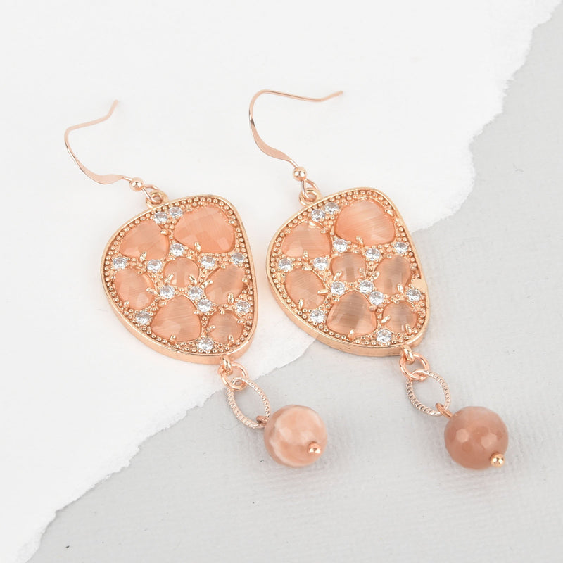 Peach Crystal Rose Gold Earrings, Gold Filled Ear wires, Pink Unique Earrings jlr0263