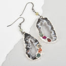 Natural Druzy Quartz Geode Earrings, Oxidized Sterling Silver Gunmetal Earwires, jlr0265