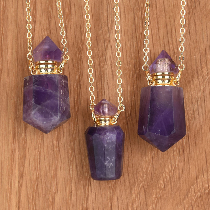 Gemstone Necklace Perfume Bottle, Purple Amethyst, jlr0276