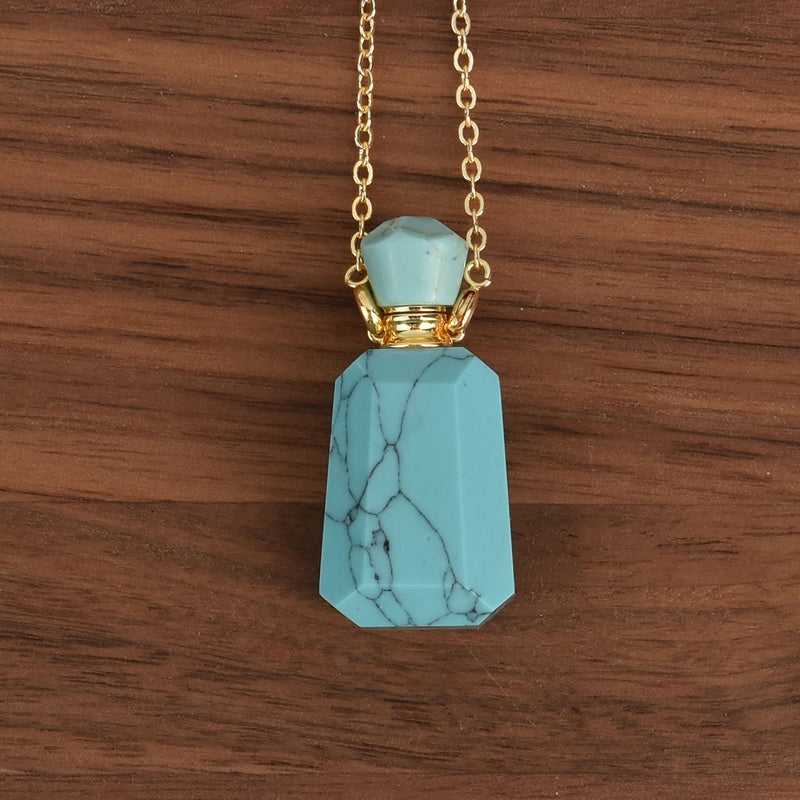 Gemstone Necklace Perfume Bottle, Turquoise Howlite, jlr0280