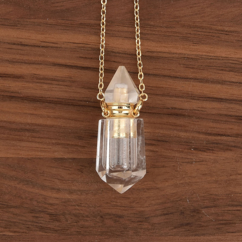 Gemstone Necklace Perfume Bottle, Quartz, jlr0282