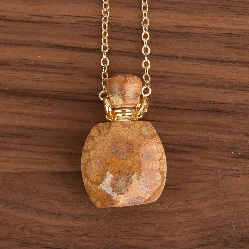 Gemstone Necklace Perfume Bottle, Fossil Stone, jlr0283