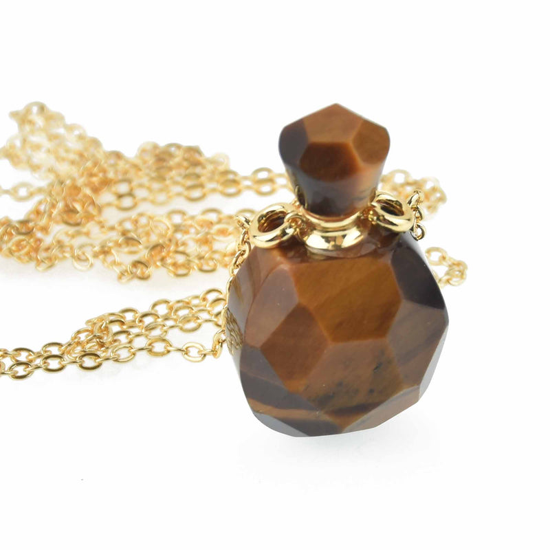 Gemstone Necklace Perfume Bottle, Tiger Eye, jlr0294
