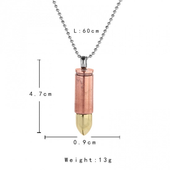 Bullet Cremation Ash Urn Charm Necklace, Copper and Gold jlr0308
