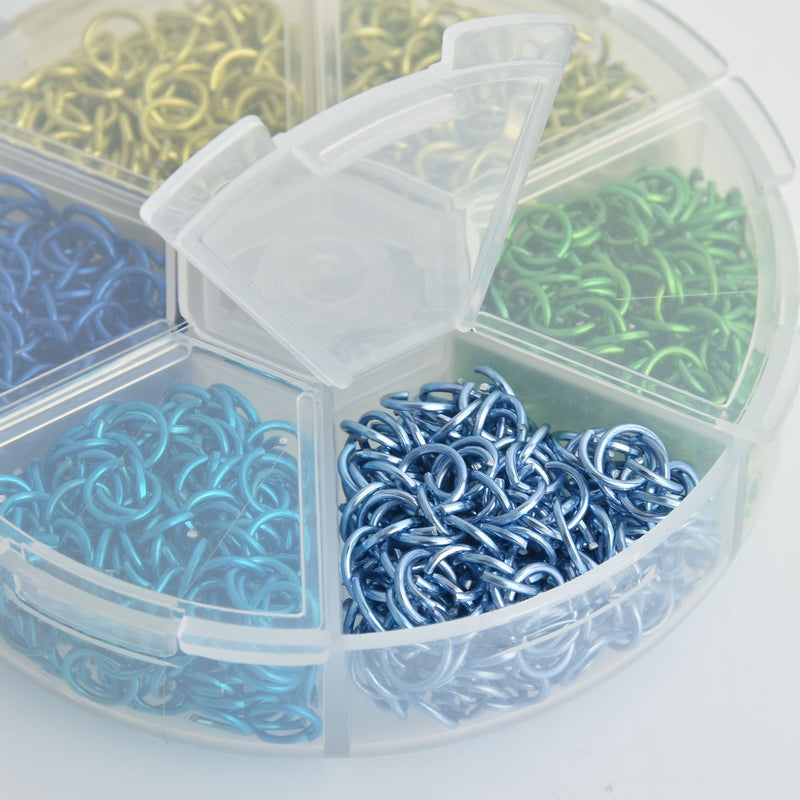 6mm Open Jump Rings for Chain Maille, Blue and Green, Round Storage Box, 20 gauge, jum0225