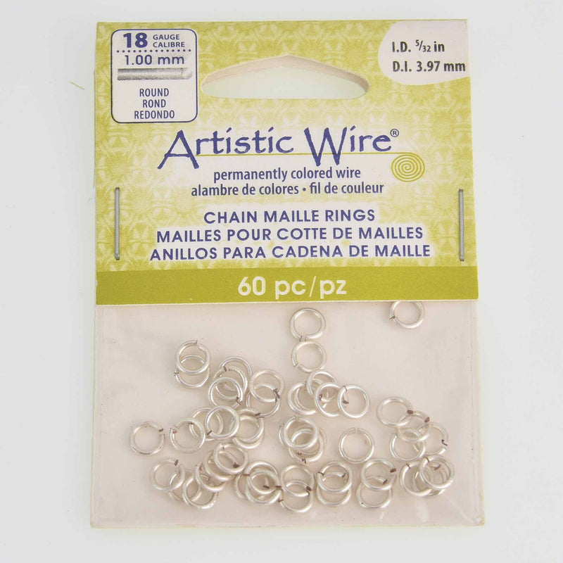6mm Artistic Wire Jump Rings Silver 18ga 1mm, 60pcs, A314-18S-10-06, jum0250