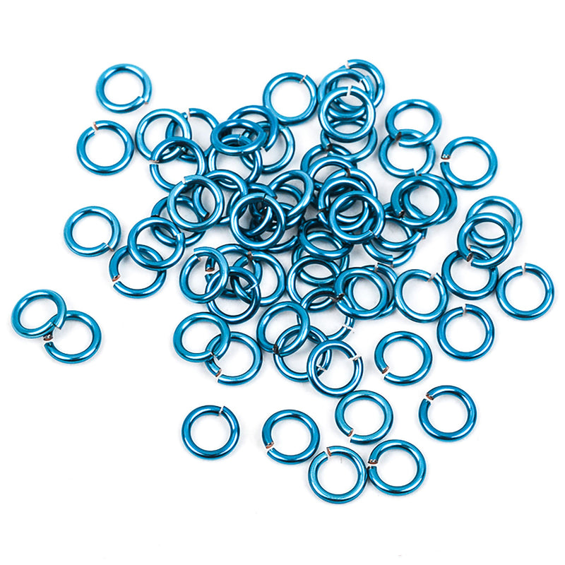 60 Chain Maille Jump Rings, turquoise blue plated over copper base, open jump rings, 6.5mm OD, 4.5mm ID, 18 gauge, jum0125