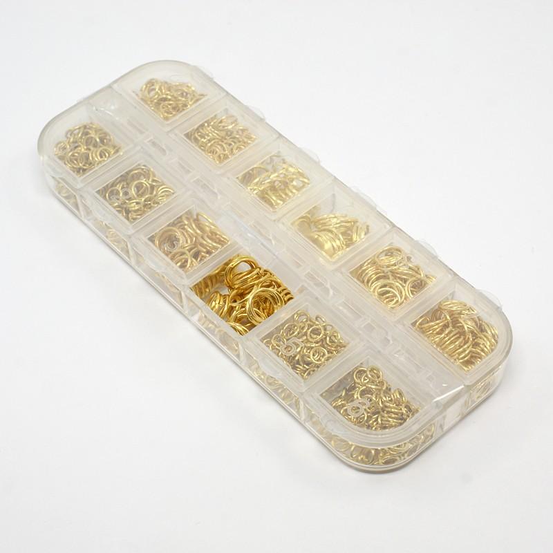 Gold Plated Jump Rings, assorted sizes in storage box, over 600 pcs, jum0217