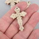 1 White Howlite Gothic Cross Pendant Beads, Laser Engraved, drilled front to back, 1-3/4" long las0001