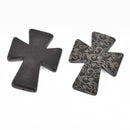 1 Laser Engraved BLACK Howlite Gothic Cross Pendant Beads, drilled top to bottom, 50mm x 40mm LAS0004
