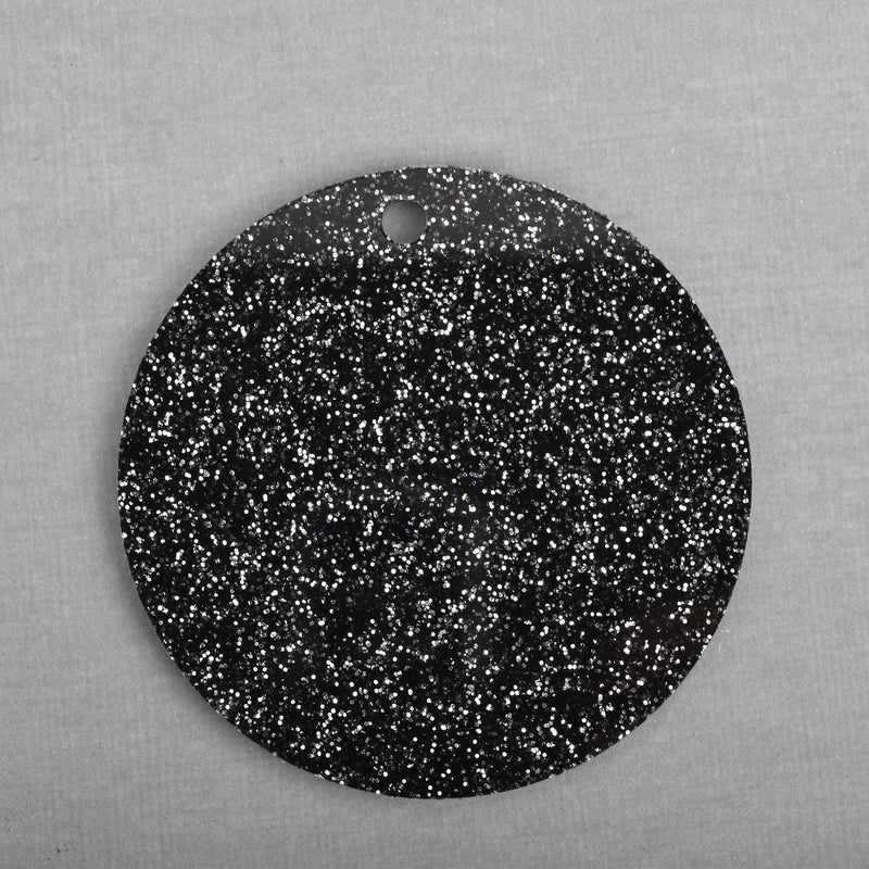 5 BLACK SILVER Glitter Circle Keychain Blanks 3" Laser Cut Acrylic Blanks Disc Lca0202b
