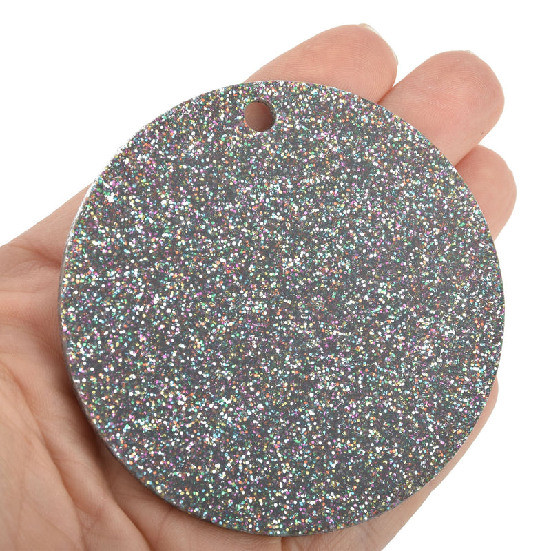 10 RAINBOW Glitter Circle Keychain Blanks 3" Laser Cut Acrylic Blanks Disc Lca0478a