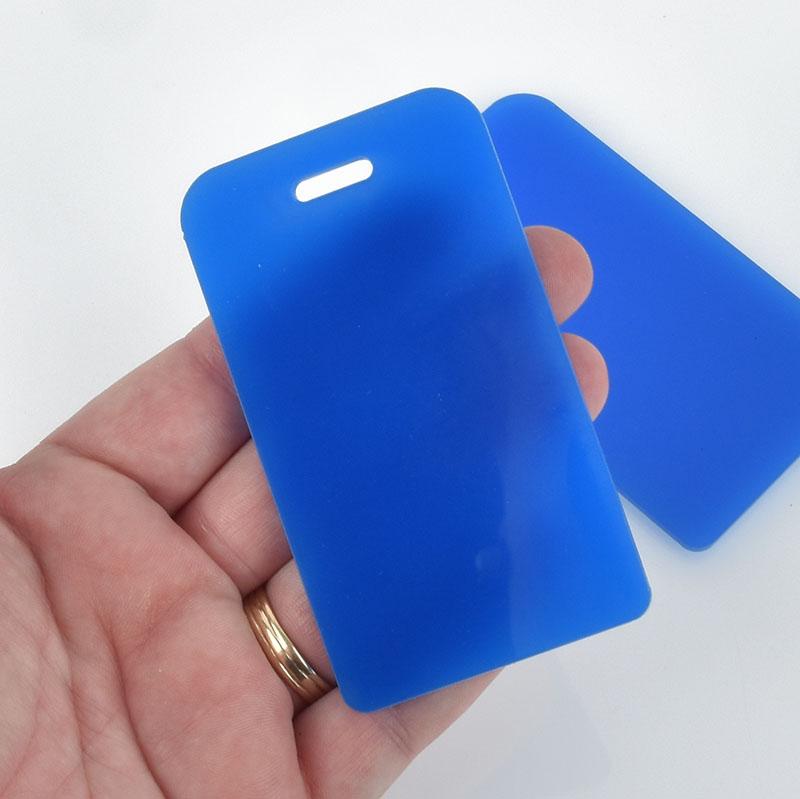 2 BLUE Acrylic LUGGAGE TAGS Blanks, Laser Cut Acrylic shapes, 1/8" thick, for key chains, bag tags, 3.5" x 2" Lca0481