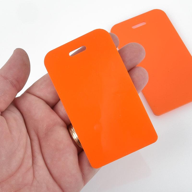 2 ORANGE Acrylic LUGGAGE Tags Blanks, Laser Cut Acrylic shapes, 1/8" thick, for key chains, bag tags, 3.5" x 2" Lca0482