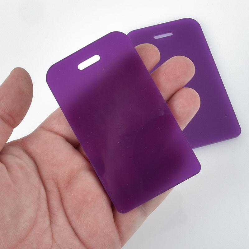 2 TRANSPARENT PURPLE Acrylic LUGGAGE Tags Blanks, Laser Cut Acrylic shapes, 1/8" thick, for key chains, bag tags, 3.5" x 2" Lca0483