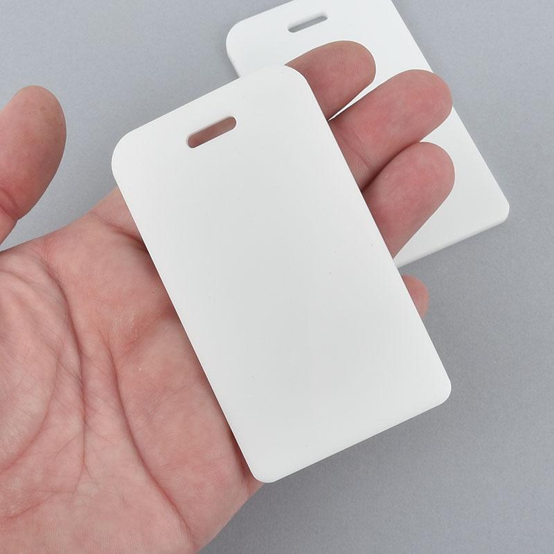 2 WHITE Acrylic LUGGAGE Tags Blanks, Laser Cut Acrylic shapes, 1/8" thick, for key chains, bag tags, 3.5" x 2" Lca0488