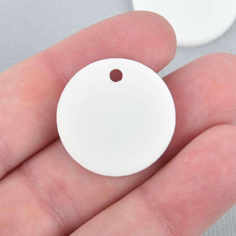 10 WHITE Acrylic Circle Charms, 1" opaque acrylic blanks round drop charms Lca0490