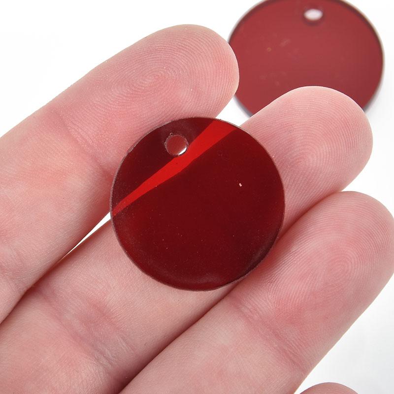 10 TRANSPARENT RED Acrylic Circle Charms, 1" acrylic blanks round drop charms Lca0493
