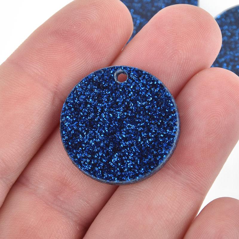 10 ROYAL BLUE GLITTER Circle Keychain Blanks 1" Laser Cut Acrylic Blanks Disc Lca0503