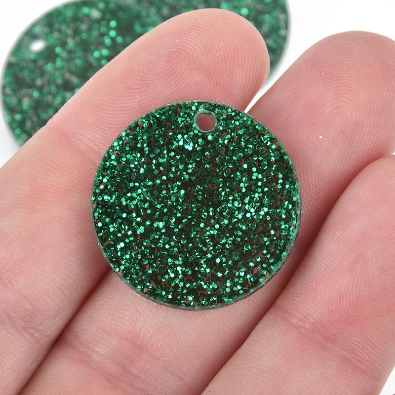 10 EMERALD GREEN GLITTER Circle Keychain Blanks 1" Laser Cut Acrylic Blanks Disc Lca0510