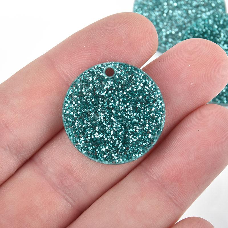 10 TEAL BLUE GREEN Glitter Circle Keychain Blanks 1" Laser Cut Acrylic Charms Disc LCA0511