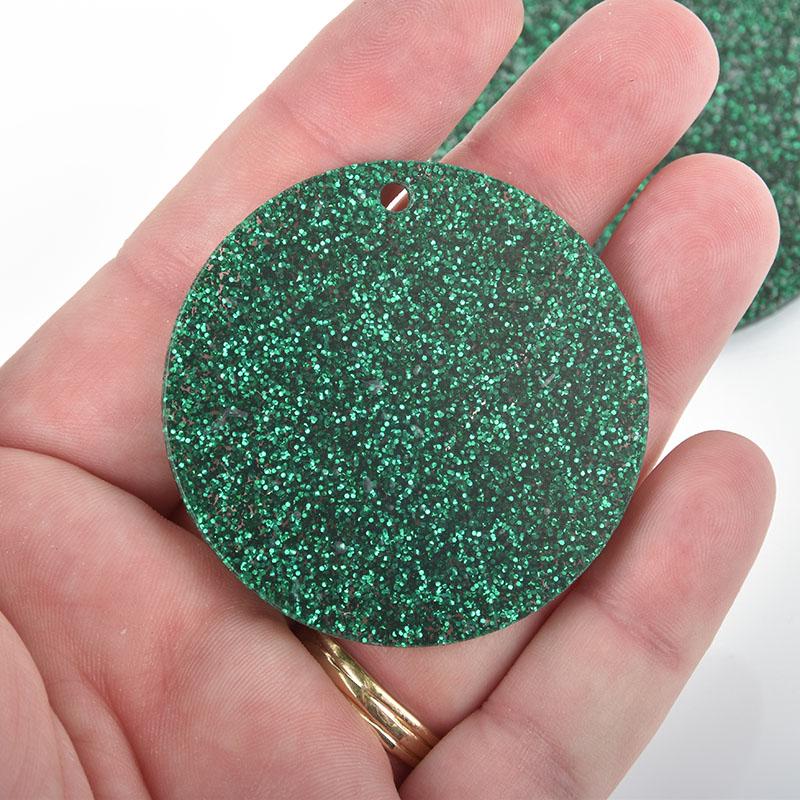 10 EMERALD GREEN GLITTER Circle Keychain Blanks 2" Laser Cut Acrylic Blanks Disc Lca0515
