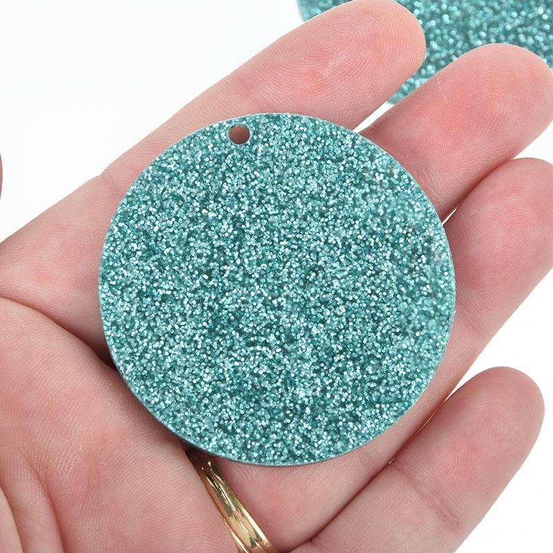 10 TEAL BLUE GREEN Glitter Circle Keychain Blanks 2" Laser Cut Acrylic Charms Disc LCA0520