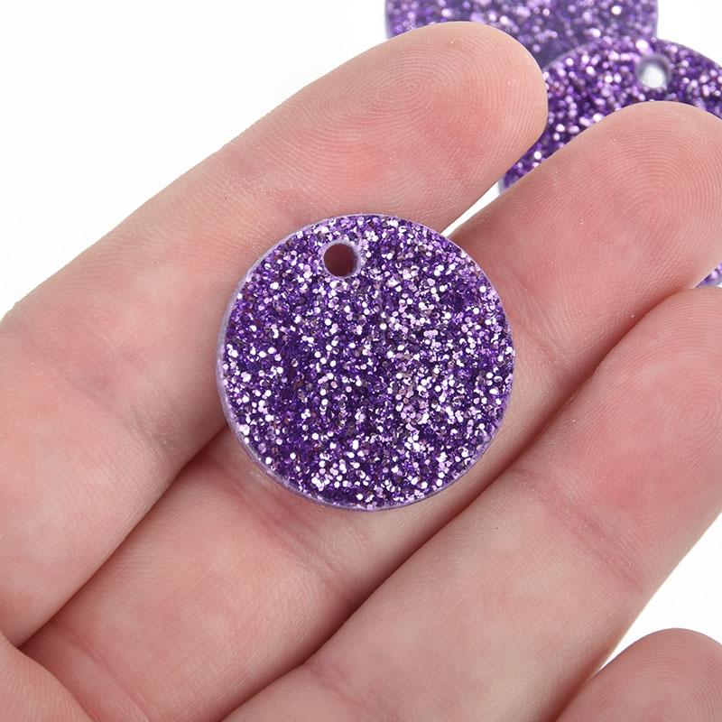 10 PURPLE GLITTER Circle Keychain Blanks 1" Laser Cut Acrylic Blanks Disc Lca0523