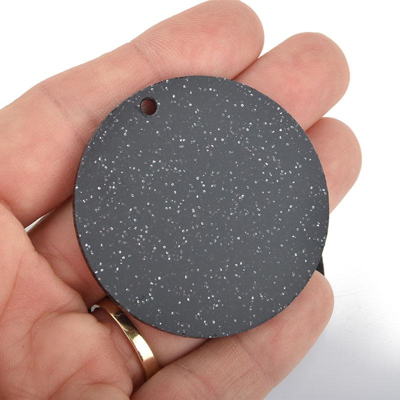 10 BLACK GALAXY Glitter Circle Keychain Blanks 2" Laser Cut Acrylic Blanks Disc Lca0540