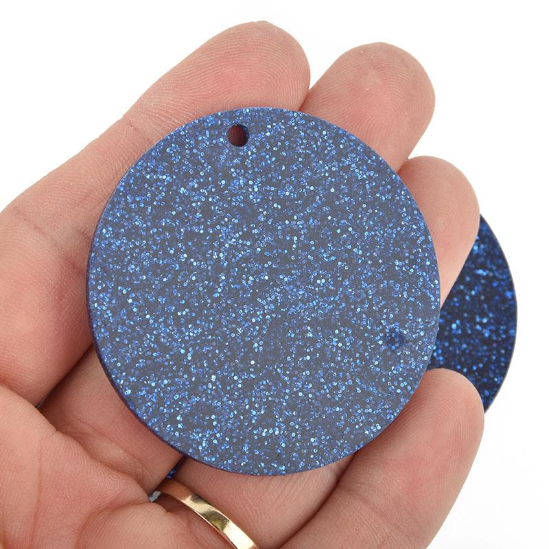 10 ROYAL BLUE GLITTER Circle Key chain Blanks 2" Laser Cut Acrylic Blanks Disc Lca0547