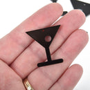 5 Martini Glass Charms Black laser cut acrylic blanks 1-1/4" tall Lca0561