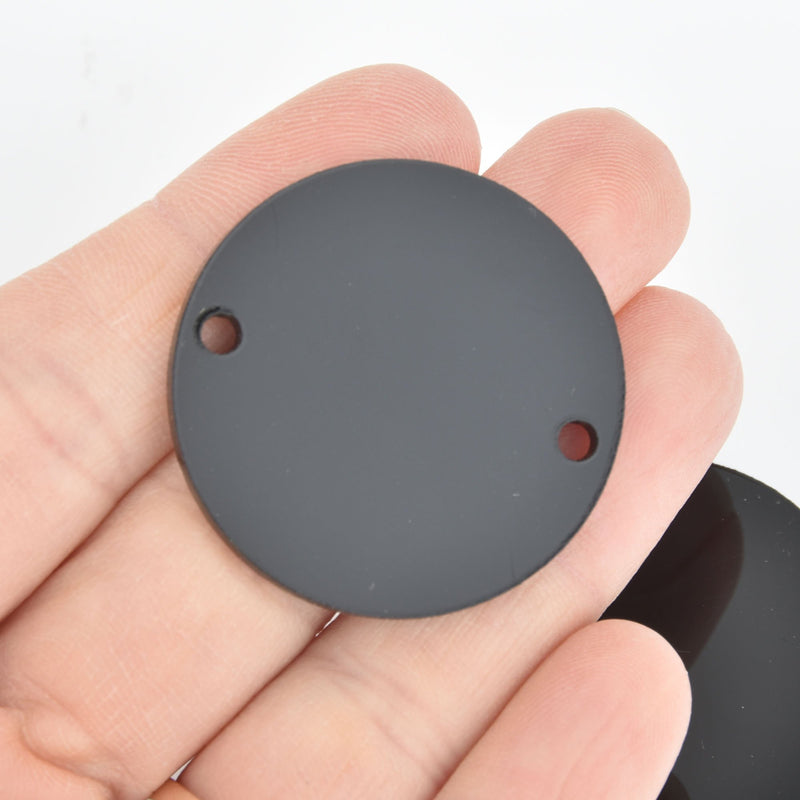 10 BLACK Acrylic 1.5" Circle Charms, opaque connector link blanks round, 2 holes Lca0668a