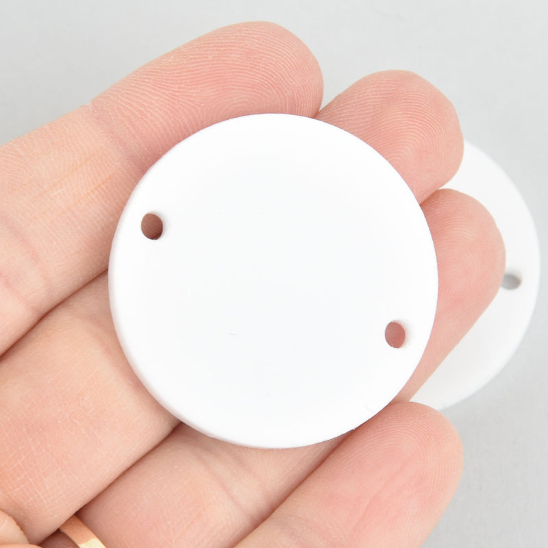 10 WHITE Acrylic 1.5" Circle Charms, opaque connector link blanks round, 2 holes Lca0670a