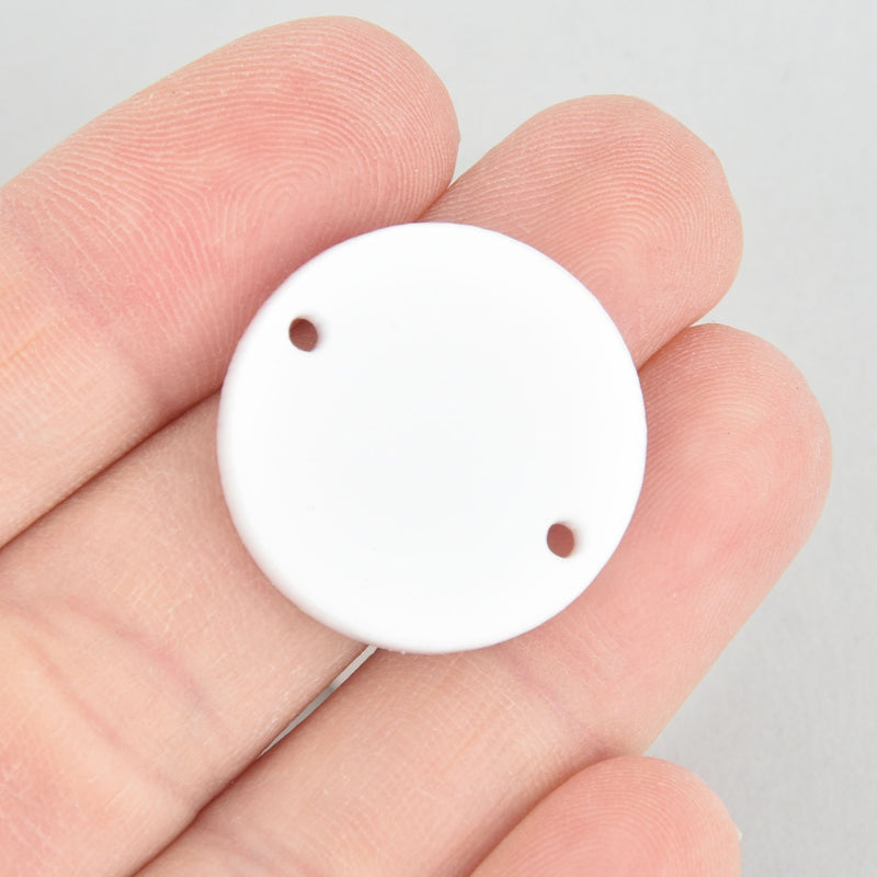 10 WHITE Acrylic 1" Circle Charms, opaque connector link blanks round, 2 holes Lca0671a