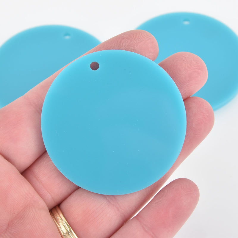 5 TURQUOISE BLUE Acrylic 2" Circle Charms, opaque key chain blanks round, Lca0677a