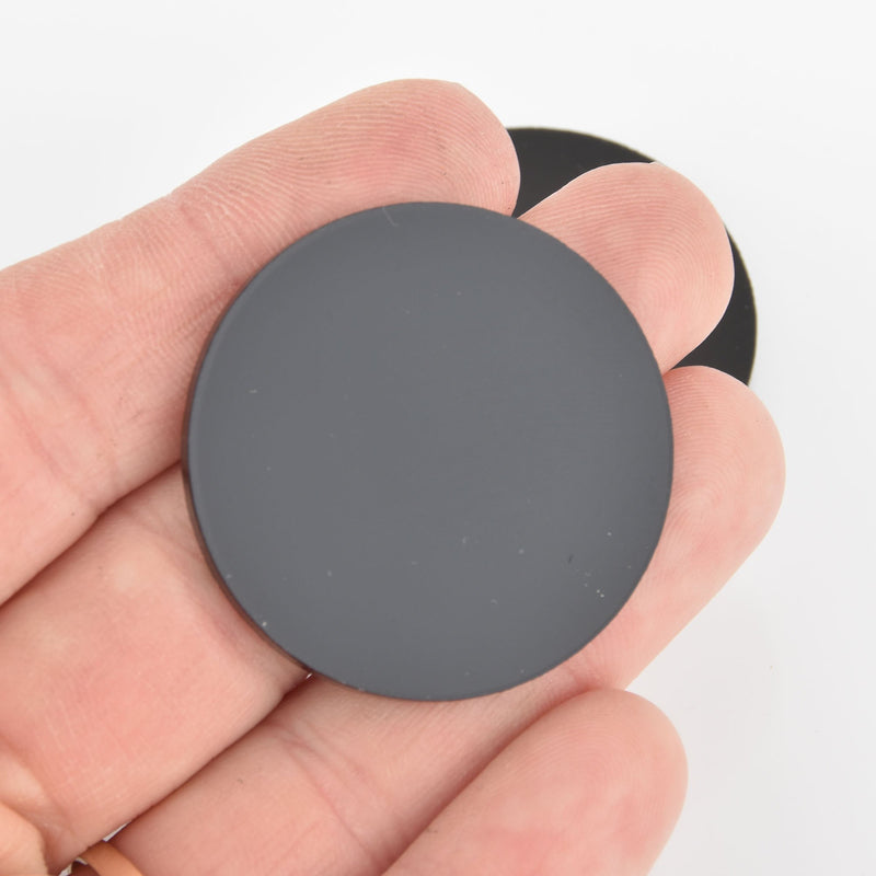 10 BLACK Acrylic 1.5" Circle Charms, opaque blanks round NO HOLE Lca0680a