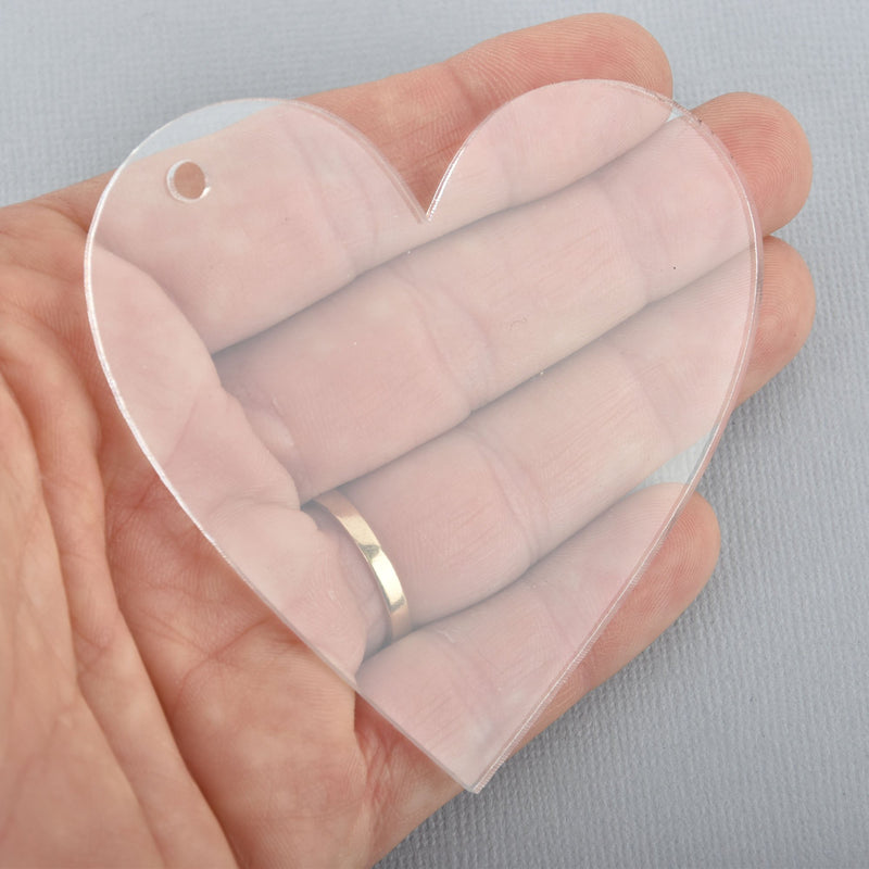 10 HEART blank charms 2" Clear laser cut acrylic Lca0704a